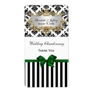 Noir Blanc Grille Damask Forêt Vert Vin Étiquette