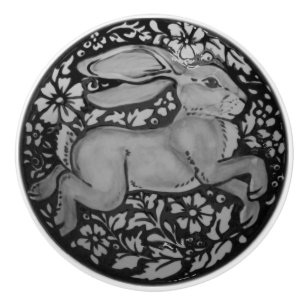 Noir blanc Gris lapin Lièvre Tiroir Bouton de trac