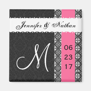 Noir Blanc Hot rose Damask Lace Magnet Mariage