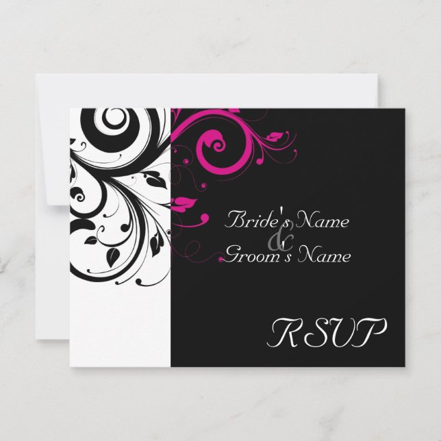 Noir +Blanc Magenta Mariage RSVP correspondant (Devant)