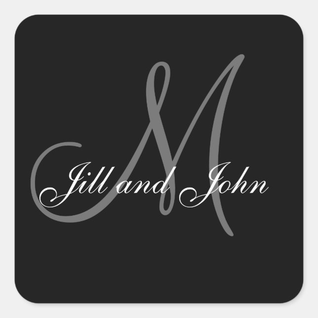 Noir Blanc Mariage Favoriser Stickers Carré forme (Devant)