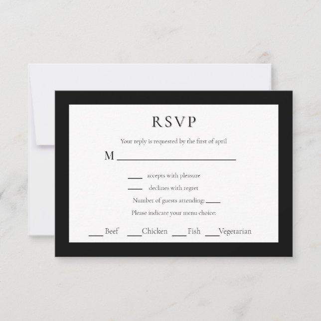 Noir Blanc Minimaliste Cartes RSVP Mariage (Devant)
