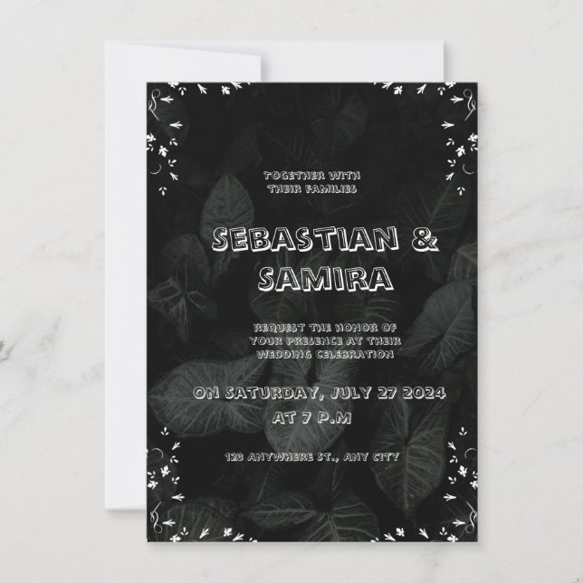 Noir Blanc Minimaliste Élégant Mariage Invitation (Devant)