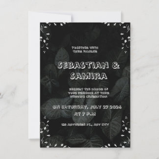 Noir Blanc Minimaliste Élégant Mariage Invitation