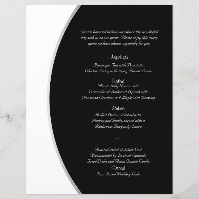 Noir Blanc moderne Circle Posh Menu Mariage (Devant)