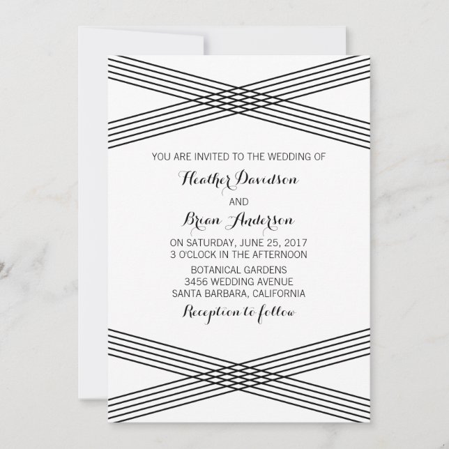 Noir Blanc Moderne Déco Mariage Invitation (Devant)