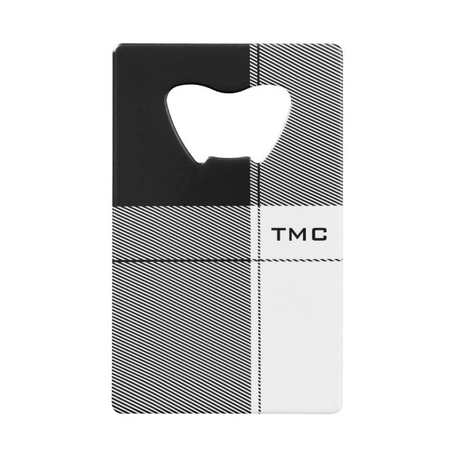 Noir Blanc Moderne Plaid Initiales Joli Chic (Devant)