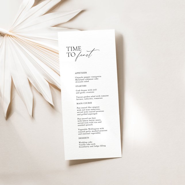 Noir & Blanc Moderne "Time To Feast" Menu Mariage (Black & White Modern "Time To Feast" Wedding Menu)