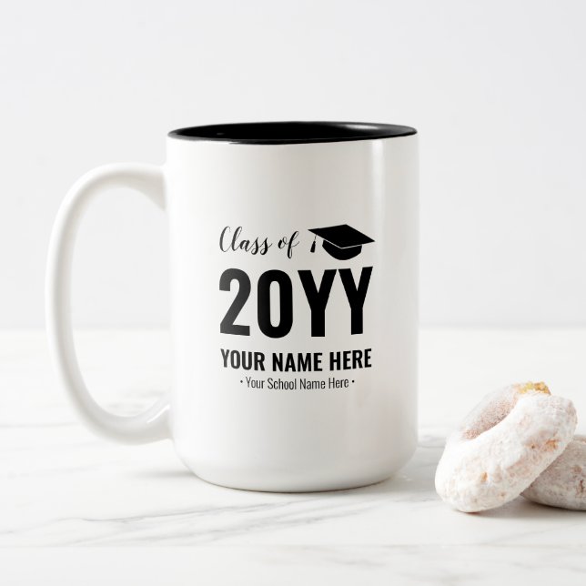Noir & Blanc | Mug personnalisé cadeau de diplôme  (Avec donut)