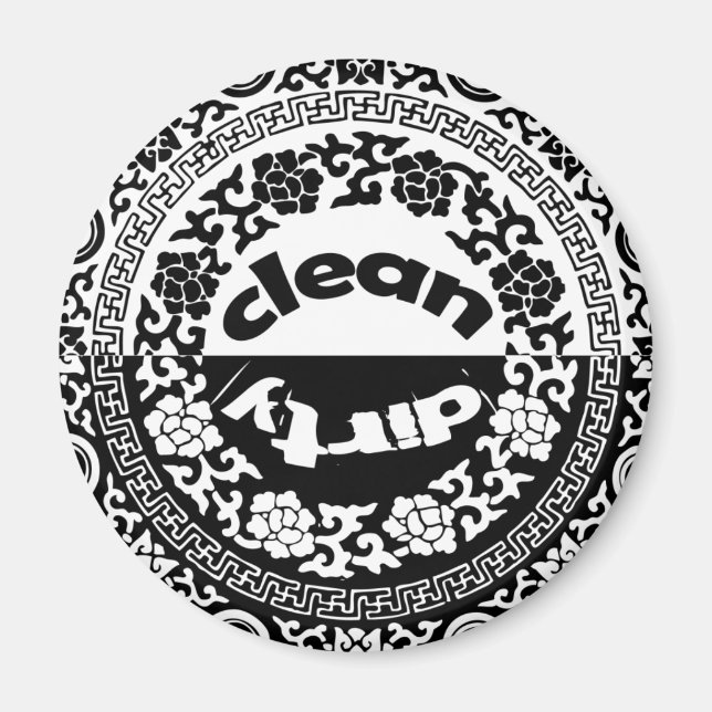Noir / Blanc Nettoyer / Lave-vaisselle sale Magnet (Devant)