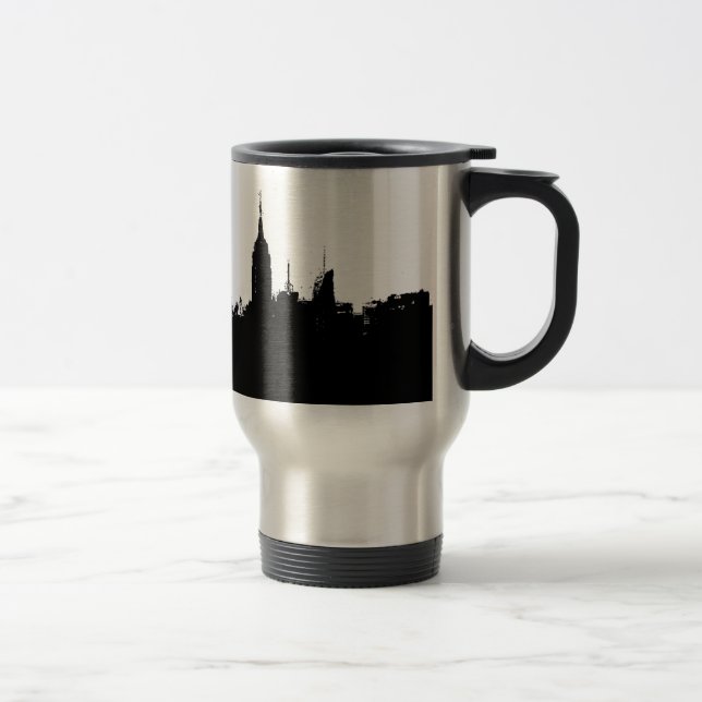 Noir Blanc New York Skyline Silhouette Travel Mug (Droit)
