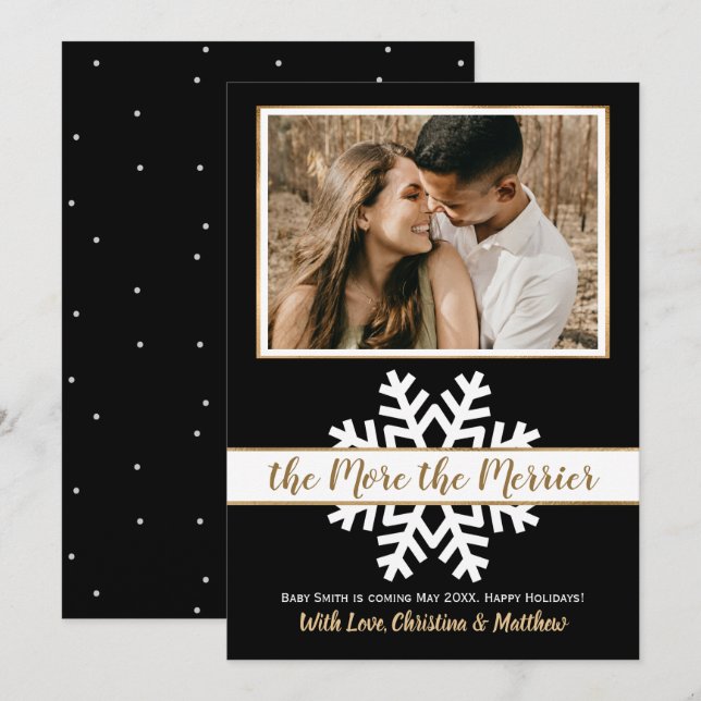 Noir Blanc Or Faire-part de grossesse de Noël (Devant / Derrière)