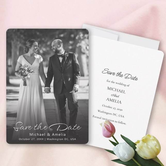 Noir & Blanc Photo Mariage Enregistrer La Carte Da (Black & White Photo  Save The Date Card)