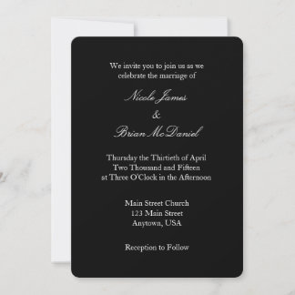 Noir Blanc Plat Simple Faire-part de mariage