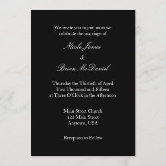 Noir Blanc Plat Simple Faire-part de mariage