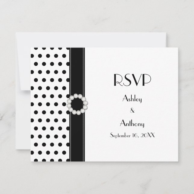 Noir Blanc Polka Point Mariage RSVP Réponse (Devant)
