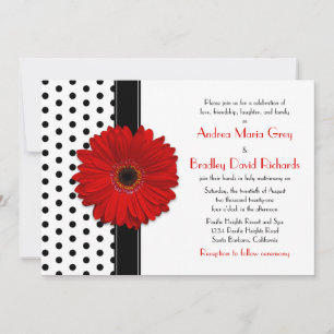 Noir blanc Polka Pot rouge Faire-part de mariage m