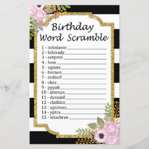 Noir blanc rayé Anniversaire Mot Scramble Jeu