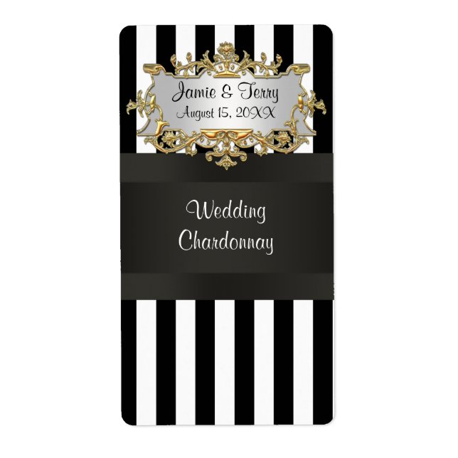 Noir Blanc rayé noir Étiquette de vin de ruban (Devant)