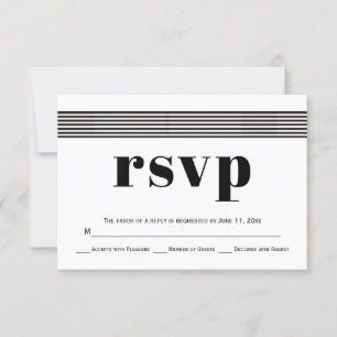 Noir blanc rayures élégant mariage moderne RSVP