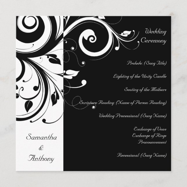 Noir + Blanc Reverse Swirl Wedding Programme (Devant)
