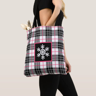 Noir, blanc, rose avec Sac fourre-tout à flocon de