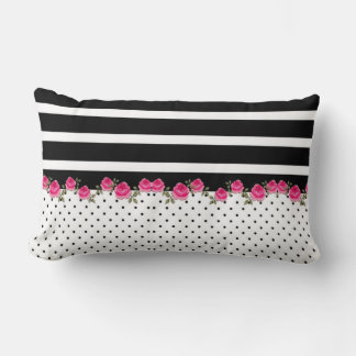 Noir blanc rose Coussin Lumbar en coton 13" x 21"