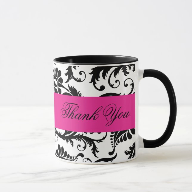 Noir, Blanc, Rose Damask Merci Mug (Droite)