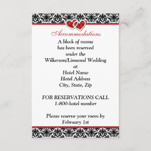 Noir Blanc Rouge Damas, Coeurs Joints Carte d'inse