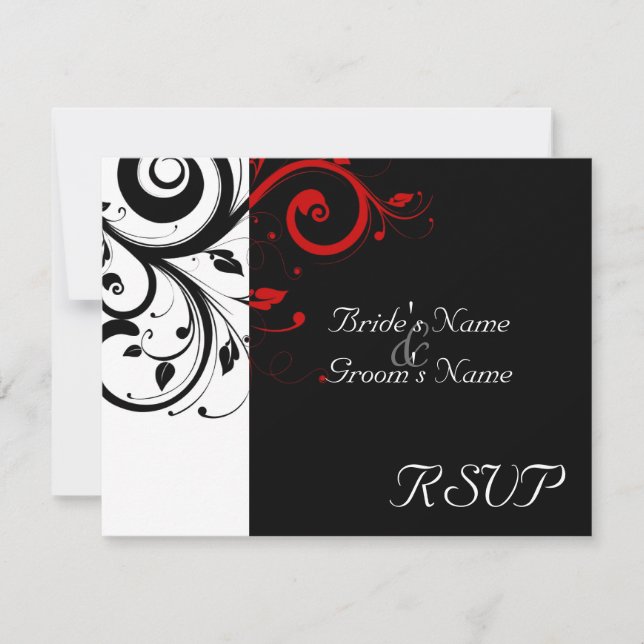 Noir +Blanc Rouge Mariage RSVP correspondant (Devant)