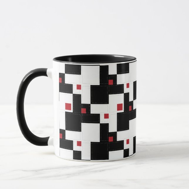 Noir blanc rouge moderne Patchwork Mug Vintage (Gauche)