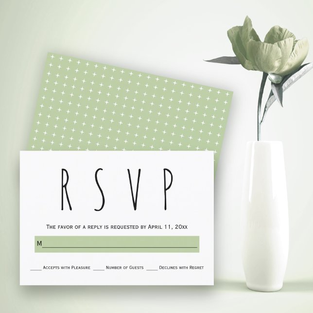 Noir, blanc, sauge vert typographie mariage RSVP (Créateur téléchargé)