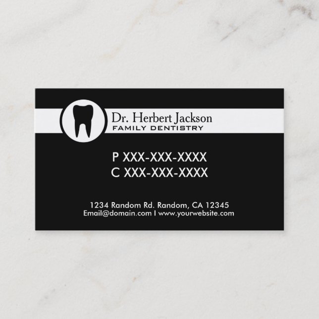 Noir blanc simple dentiste cartes de visite person (Devant)