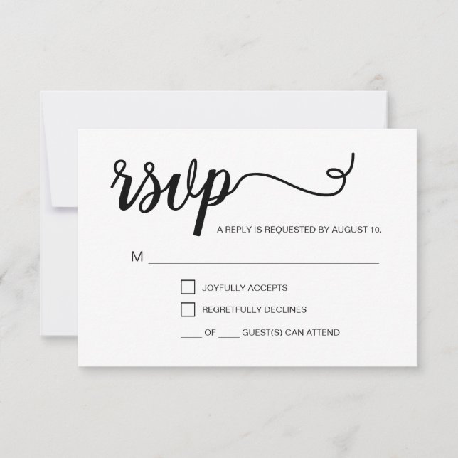 Noir Blanc Simple RSVP avec Nombre d'invités (Devant)
