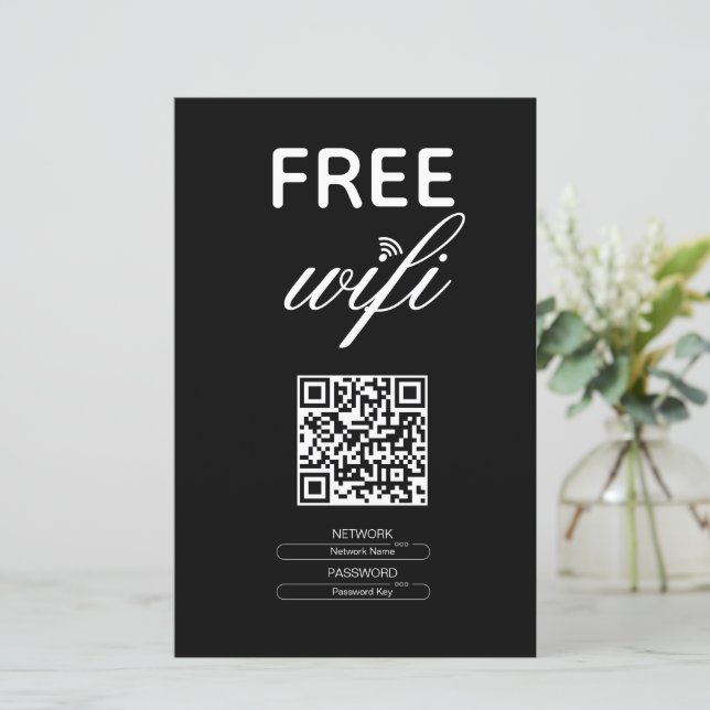 Noir Blanc Simple Wi-Fi Gratuit QR Code Lieu (Debout devant)