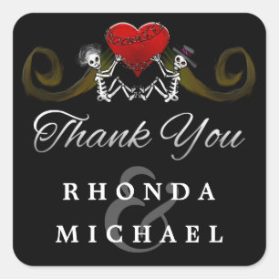 Noir Blanc Skeletons Coeur Merci Étiquette