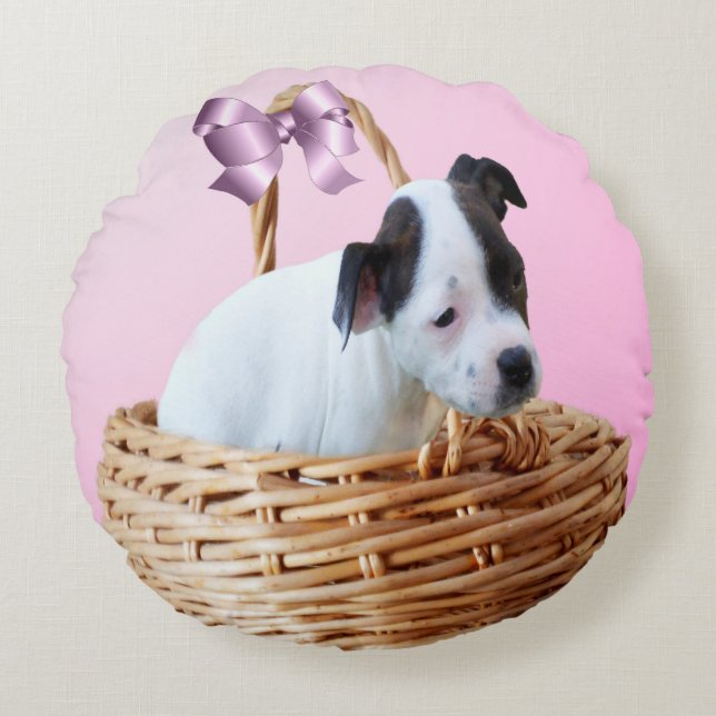Noir Blanc Staffordshire Chiot, Coussin Rond (Devant)