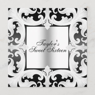 Noir/Blanc Sweet16 Damask Design Invitation d'anni