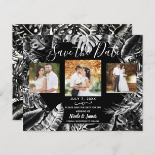 Noir Blanc Tropical Feuilles mariage Enregistrer l