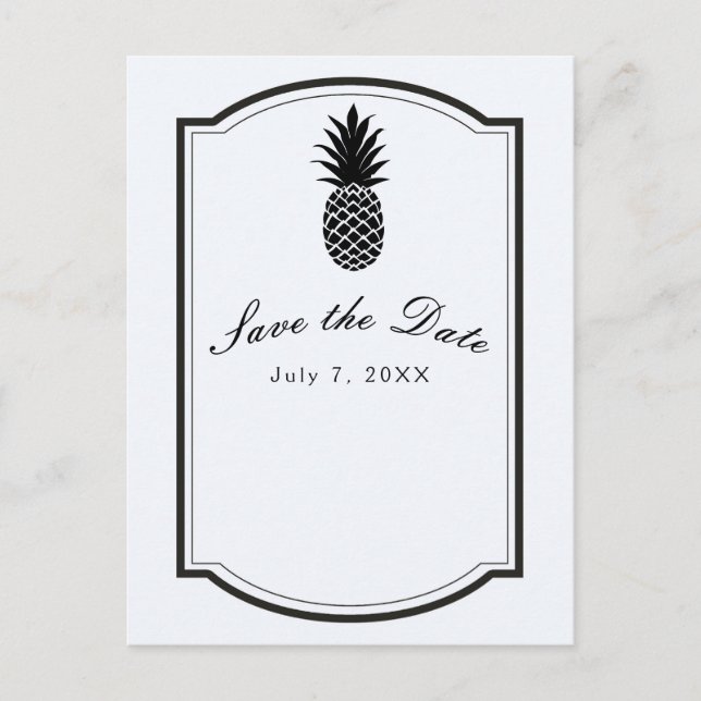 Noir & Blanc Tropicale Ananas Faire-Part de sauveg (Devant)