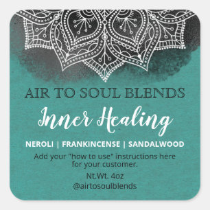 Noir Blanc Turquoise Mandala Guérison Étiquettes