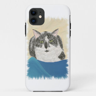 Noir Blanc Tuxedo Chat sur Blue iPhone 5 Coques