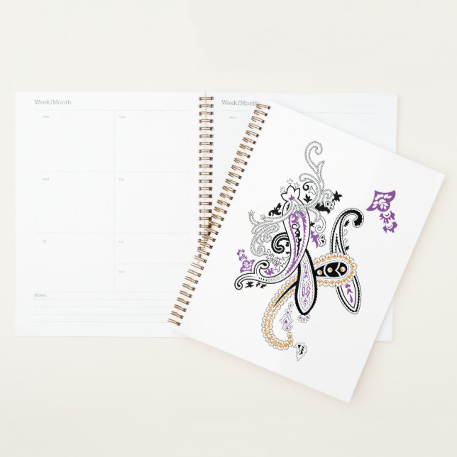 Noir Blanc Violet Orange Orné Paisley (Devant avec enveloppe)