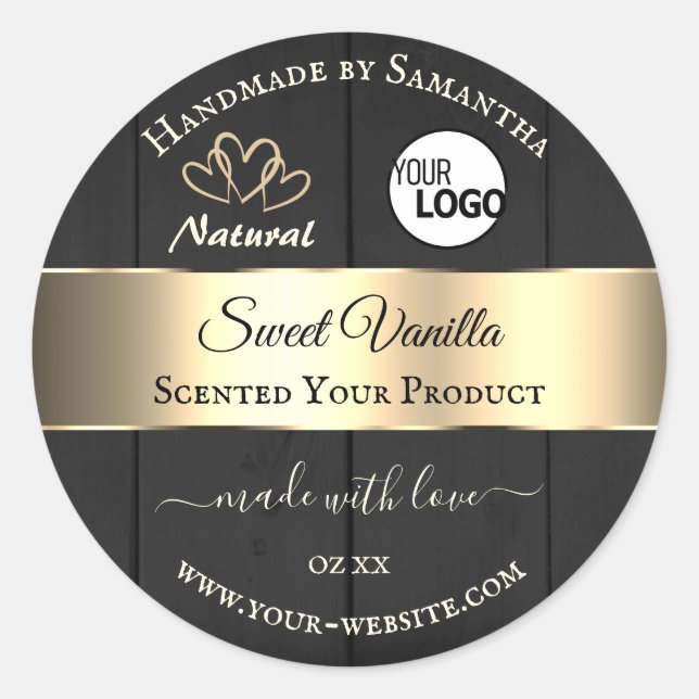 Noir Bois Grain Or Décor Produit Logo Étiquette (Devant)