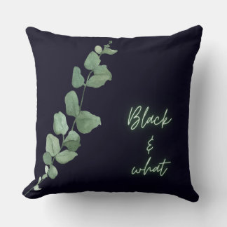"Noir botanique : Feuilles verts sur Coussin noir"