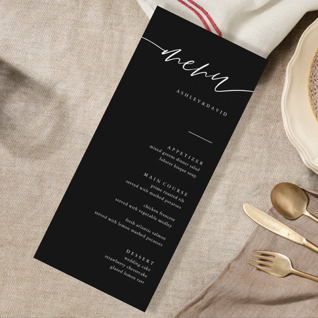 Noir Calligraphie Élégant Mariage Cartes de menu (Créateur téléchargé)