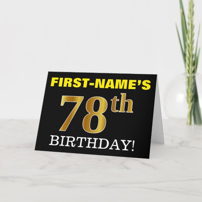 Noir, Carte "78e ANNIVERSAIRE" imitation or : Noir (Devant)