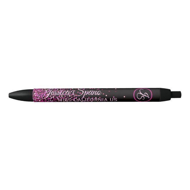 Noir Cascade de scintillement rose personnalisé stylo a (Devant)