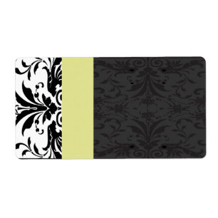 Noir & Chartreuse Damask Étiquettes de adresse -