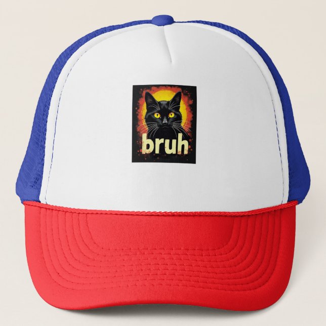 Noir Chat Bruh Mème - Drôle Casquette Chat (Devant)